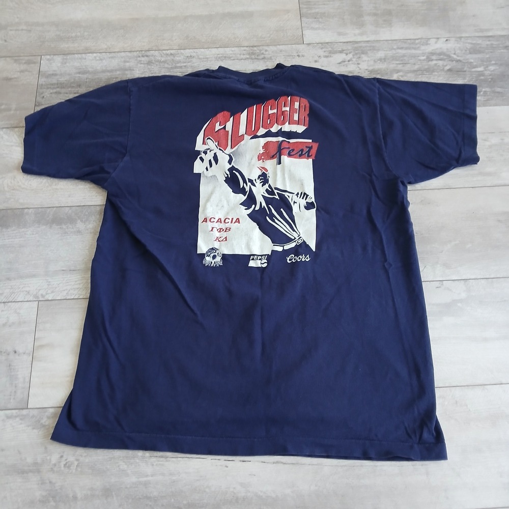 Vintage Slugger Fest Fruit of the Loom T Shirt XL Acacia Fraternity Baseball 90s